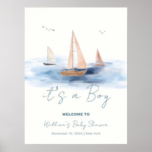 Minimalist Nautical Sailboat Baby Shower Welcome Poster