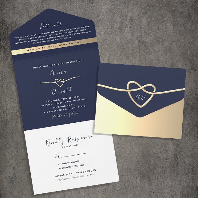 Minimalist Navy and Gold Wedding All In One Invitation (Creator Uploaded)