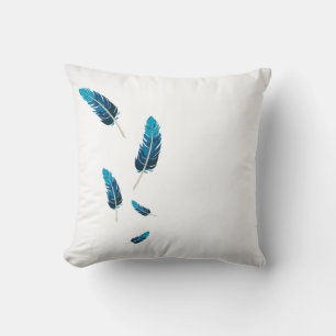 Minimalist Navy and Teal Falling Feathers Aestheti Cushion