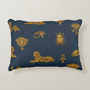 Minimalist Navy & Antique Gold Egyptian Pattern Decorative Cushion