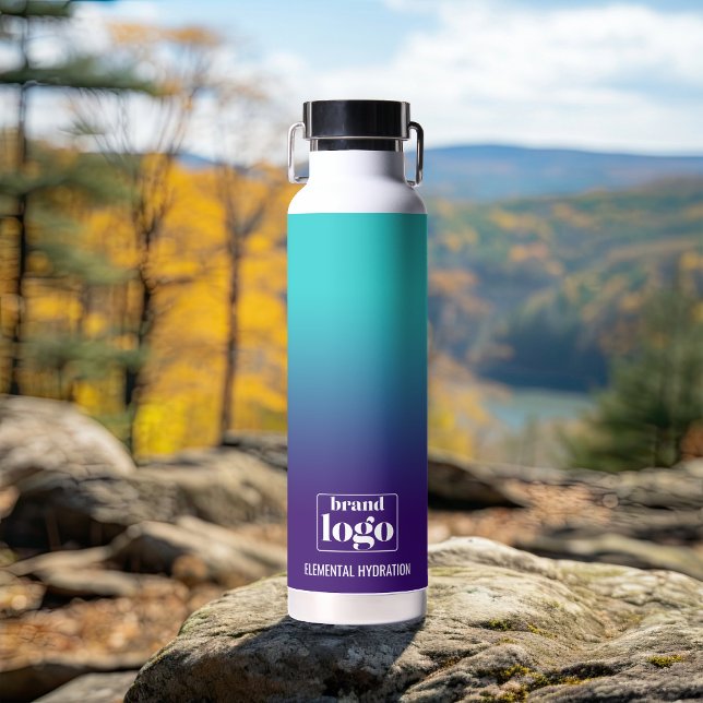 Minimalist Navy Aqua Gradient Elemental Logo Water Bottle (Creator Uploaded)
