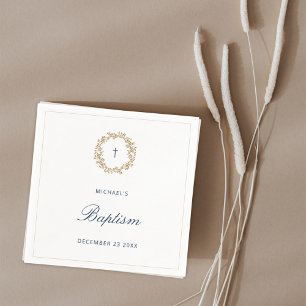 Minimalist Navy Baby Boy Baptism Christening Napkin
