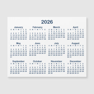 Minimalist Navy Blue 2026 Magnetic Calendar