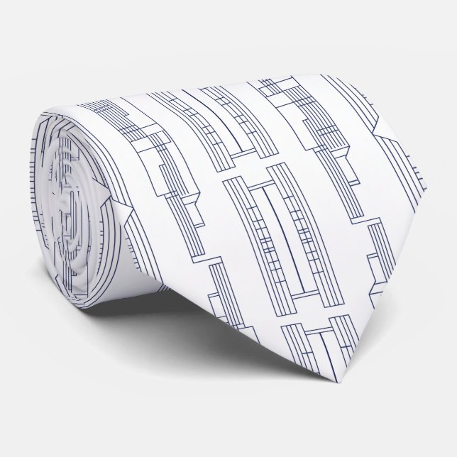 Minimalist Navy Blue Abstract City Skyline Tie (Rolled)