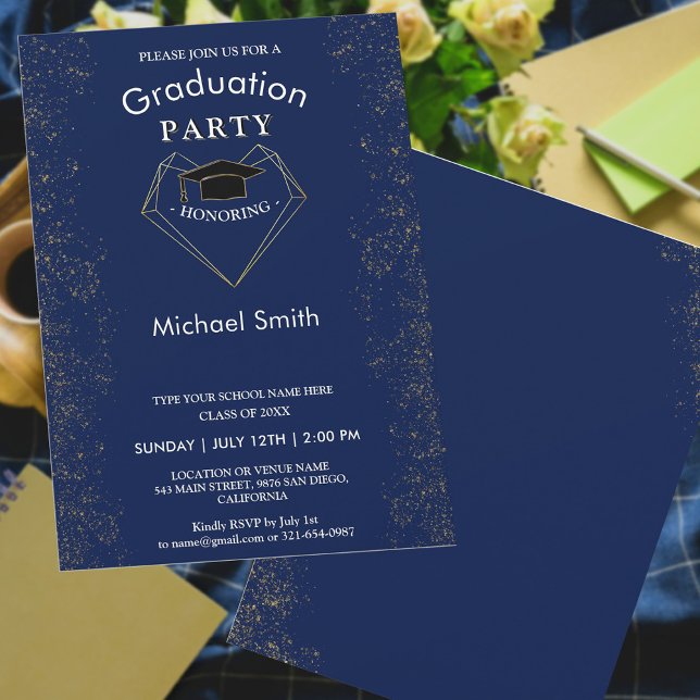 Minimalist Navy Blue and Gold Graduation Party  Invitation (Creator Uploaded)