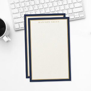 Minimalist Navy Blue and Gold Monogram Stationery