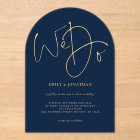 Minimalist Navy Blue and Gold Script We Do Wedding