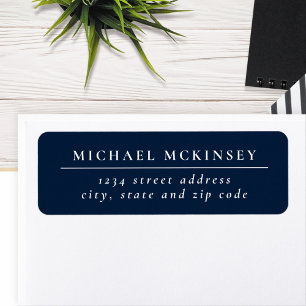 Minimalist Navy Blue and White Return Address Label