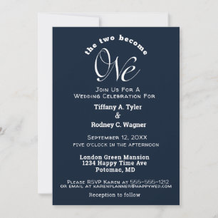 Minimalist Navy Blue and White The One Wedding Invitation