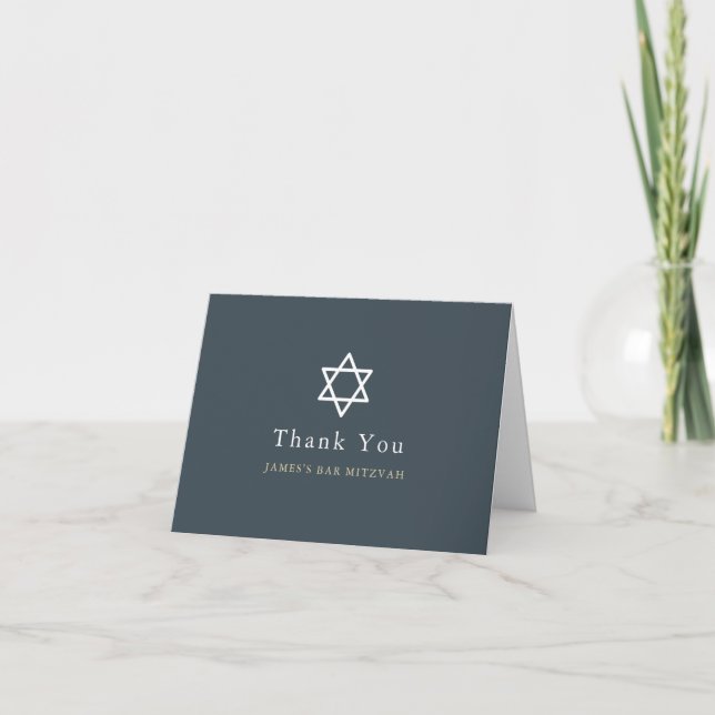 Minimalist Navy Blue Bar Mitzvah Thank You Card (Front)