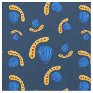 Minimalist navy blue boho hand-painted pattern fabric