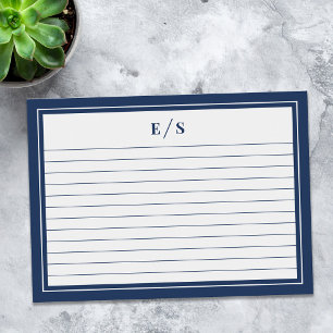 Minimalist Navy Blue Border Monogram Ruled Index Card