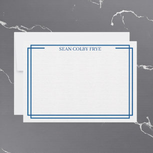 Minimalist Navy Blue Border Note Card Stationery