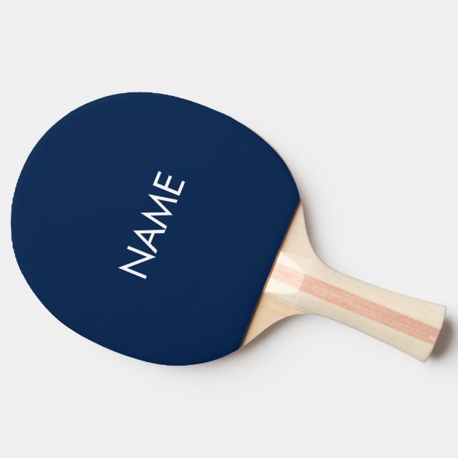 Minimalist navy blue custom name text monogram ping pong paddle (Side)