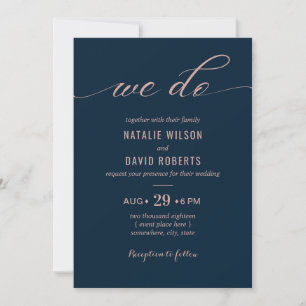 Minimalist Navy Blue Elegant Typography Wedding Invitation
