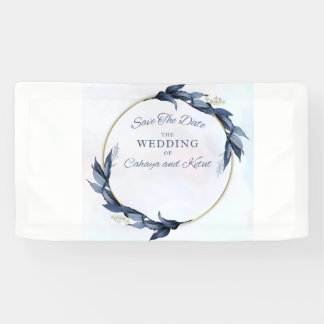 Minimalist Navy Blue Floral Save the Date Banner) Banner