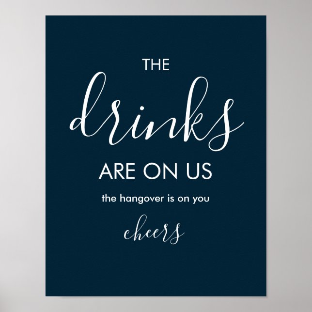 Minimalist Navy Blue Funny Wedding Open Bar Poster (Front)