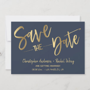 Minimalist Navy Blue Gold Foil Save the Date Invitation
