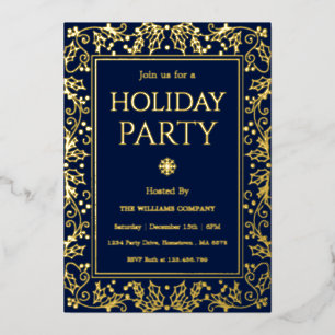 Minimalist Navy Blue & Gold Holiday Gathering
