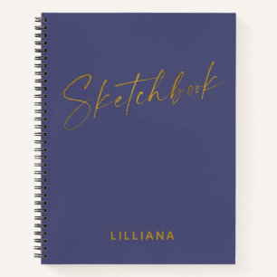 Minimalist Navy Blue Gold Personalised Sketchbook Notebook