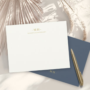 Minimalist Navy Blue Gold Simple Elegant Monogram Card