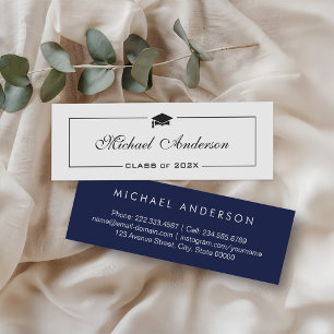 Minimalist Navy Blue Graduation Contact Networking Calling Card