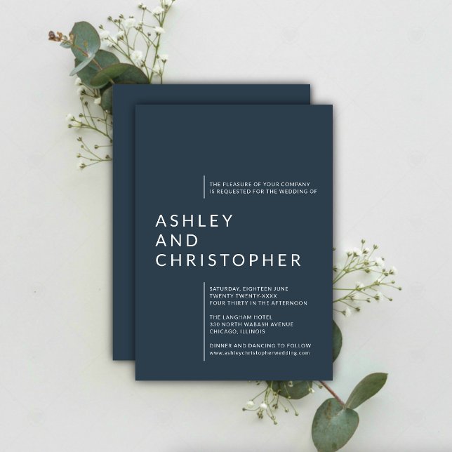 Minimalist Navy Blue Isolated Names Wedding Invitation (Creator Uploaded)