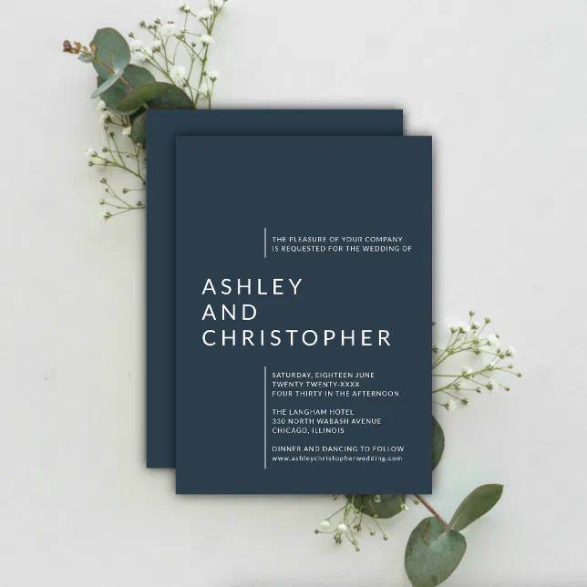 Minimalist Navy Blue Isolated Names Wedding Invitation | Zazzle