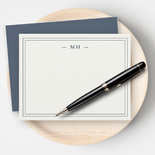 Minimalist Navy Blue & Ivory Two Border Monogram Card