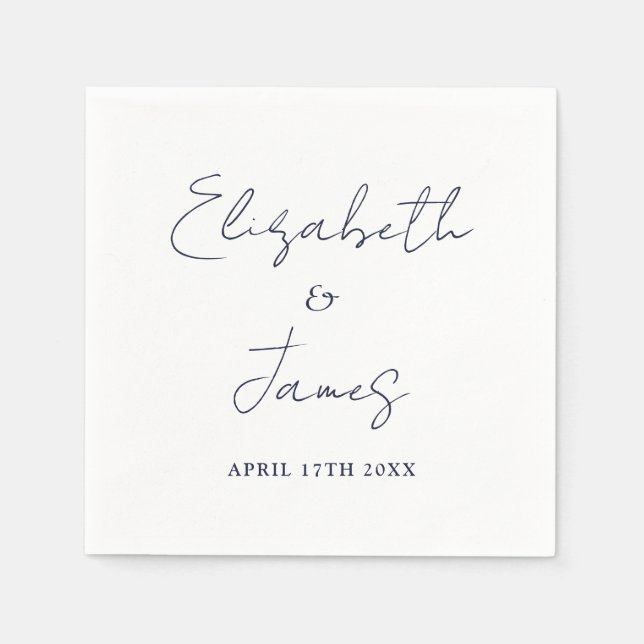 Minimalist Navy Blue Modern Script Wedding Napkin (Front)