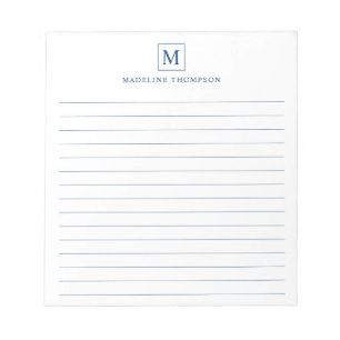Minimalist Navy Blue Monogram Square Lined Notepad