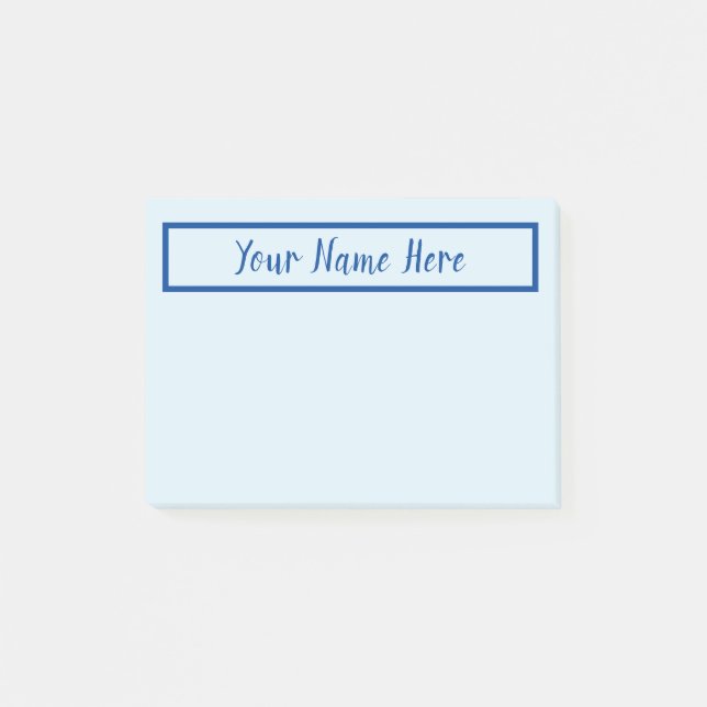 Minimalist navy blue name text light blue sticky post-it notes (Front)