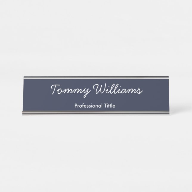 Minimalist Navy Blue Professional Simple Desk Name Plate (Front)