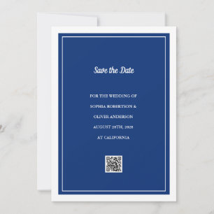 Minimalist Navy Blue QR Code Save the Date Card