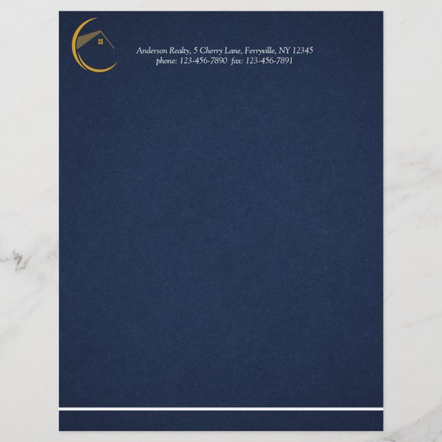 Minimalist Navy Blue Real Estate Custom Letterhead (Front)