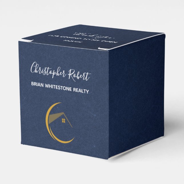Minimalist Navy Blue Real Estate Favour Box (Front Side)