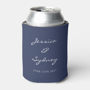 Minimalist Navy Blue Script Wedding Custom Can Cooler