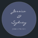 Minimalist Navy Blue Script Wedding Custom Classic Round Sticker<br><div class="desc">Minimalist Modern Navy Blue Script Wedding Custom Classic Round Sticker</div>