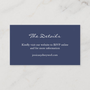 Minimalist Navy Blue Script Wedding Website Enclosure Card