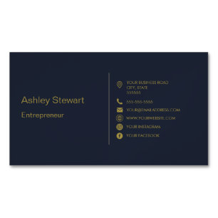 Minimalist Navy Blue Social media Website Modern Magnetic Business Card