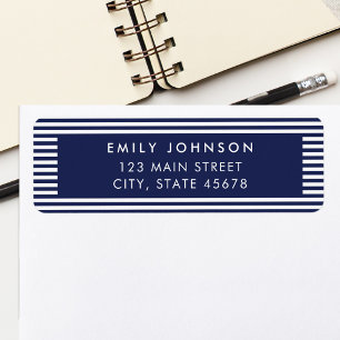 Minimalist Navy Blue Stripes Return Address Label