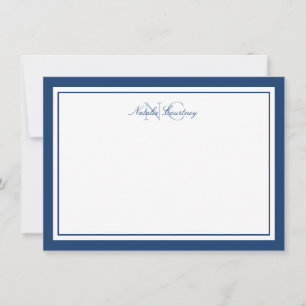 Minimalist Navy Blue Two Border Monogram 4.5x6.25 Card