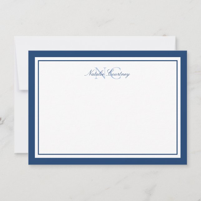 Minimalist Navy Blue Two Border Monogram 4.5x6.25 Card (Front)