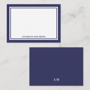 Minimalist Navy Blue Two Border Monogram Card