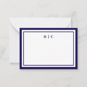 Minimalist Navy Blue Two Border Monogram Card