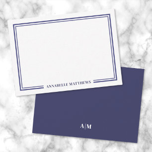 Minimalist Navy Blue Two Border Monogram Card