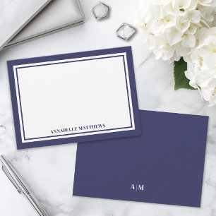 Minimalist Navy Blue Two Border Monogram Card