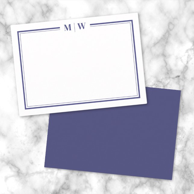Minimalist Navy Blue Two Border Monogram Card (Minimalist Navy Blue Two Border Monogram Note Card)