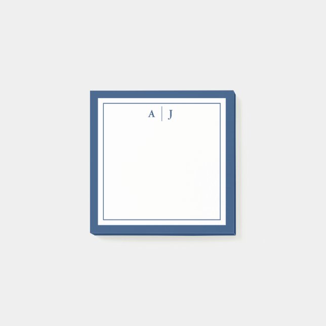 Minimalist Navy Blue Two Border Monogram Post-it Notes (Front)