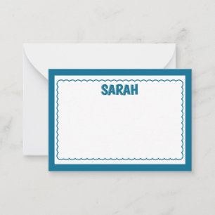 Minimalist Navy Blue Two Border Monogram, scallop  Card